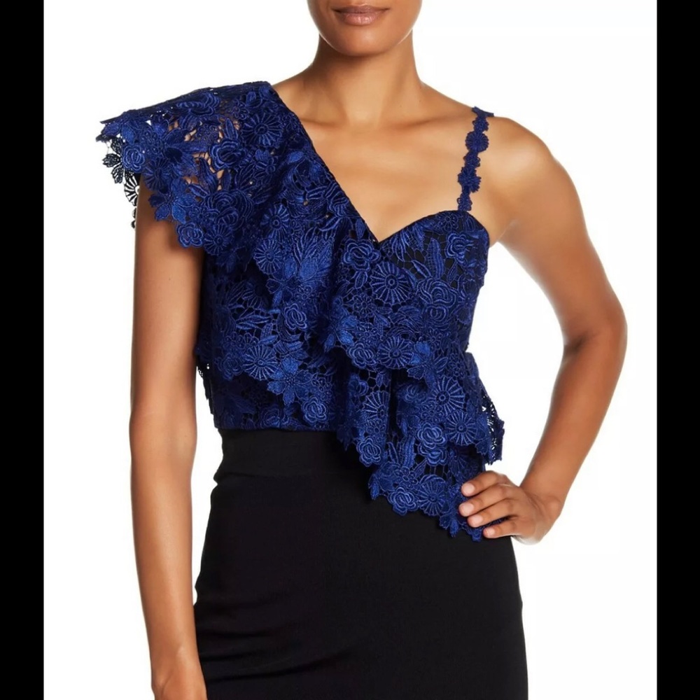 Alice + Olivia lace one shoulder assymetrical top